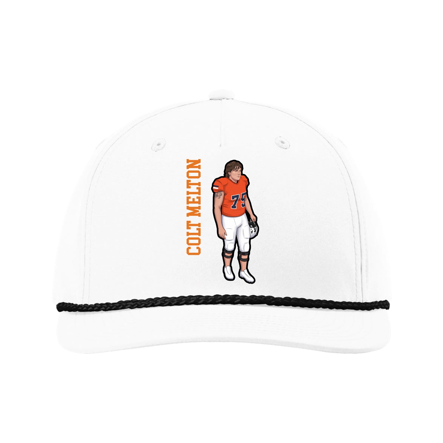 Five-Panel Classic Rope Cap — Name Vertical in White