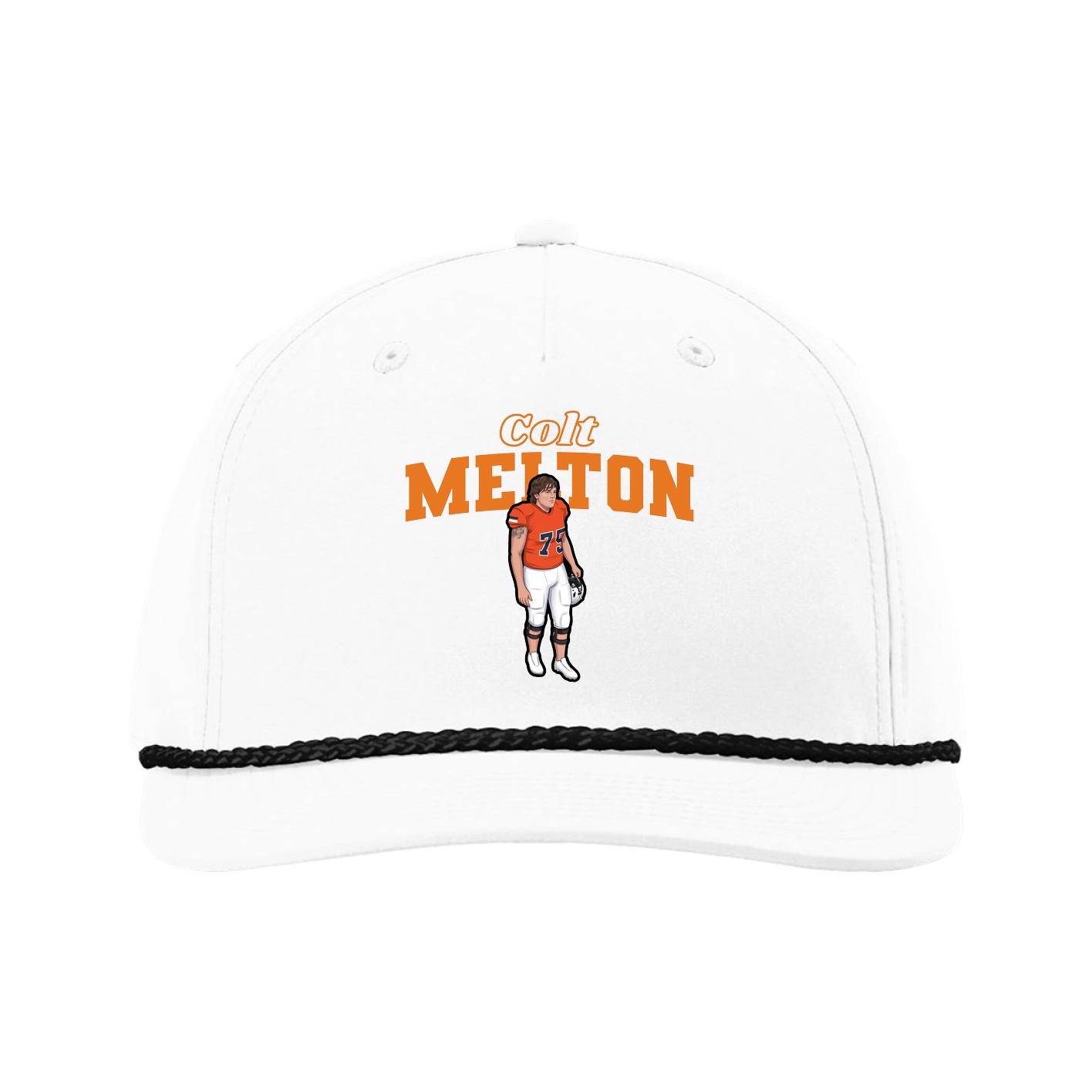 Five-Panel Classic Rope Cap — Name Arch in White