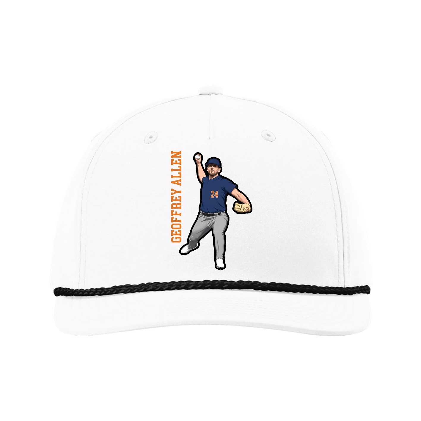 Five-Panel Classic Rope Cap — Name Vertical in White