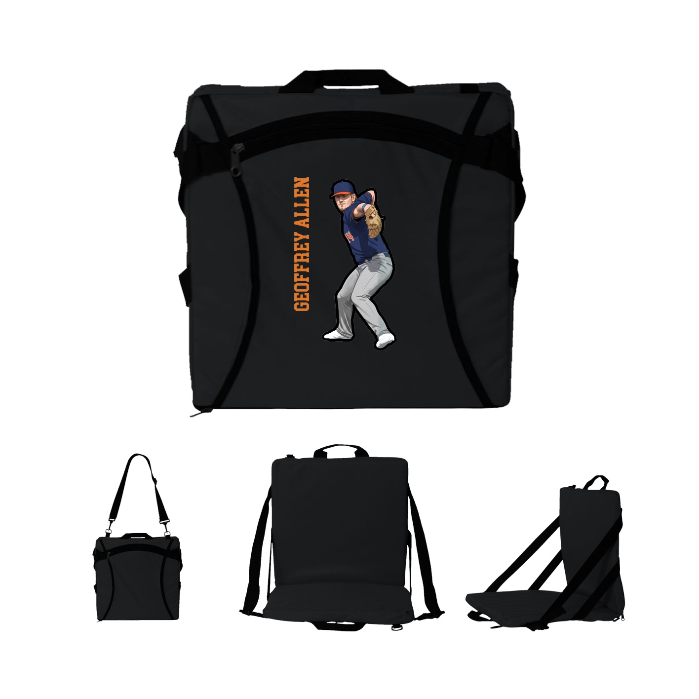 Folding Stadium Seat — Name Vertical in Black