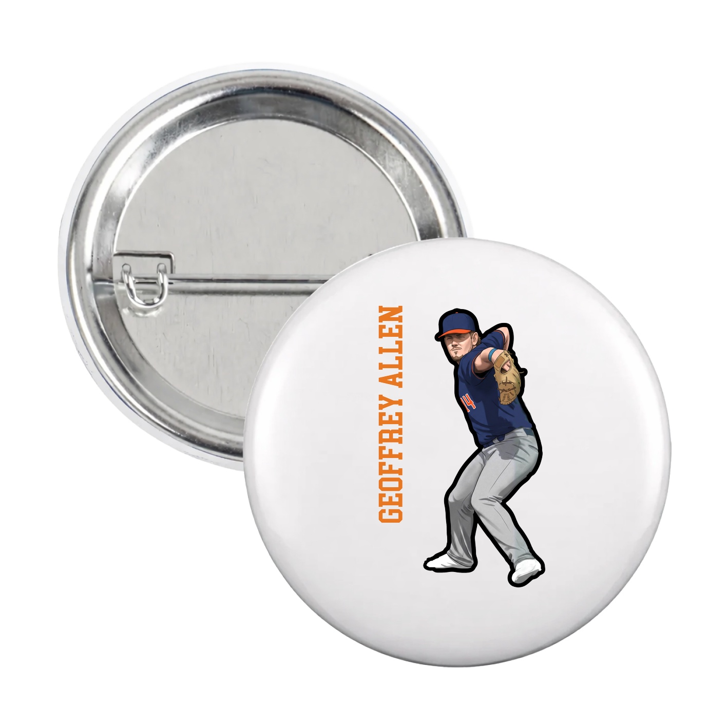 Game Day Button — Name Vertical in White