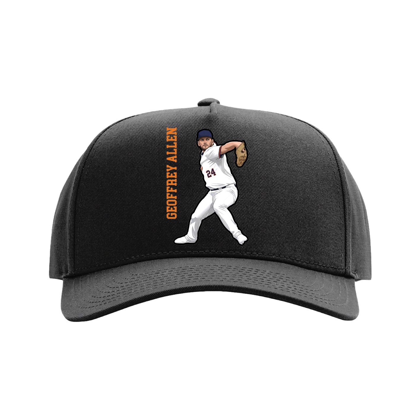Full Fabric Five-Panel Champ Cap — Name Vertical in Black