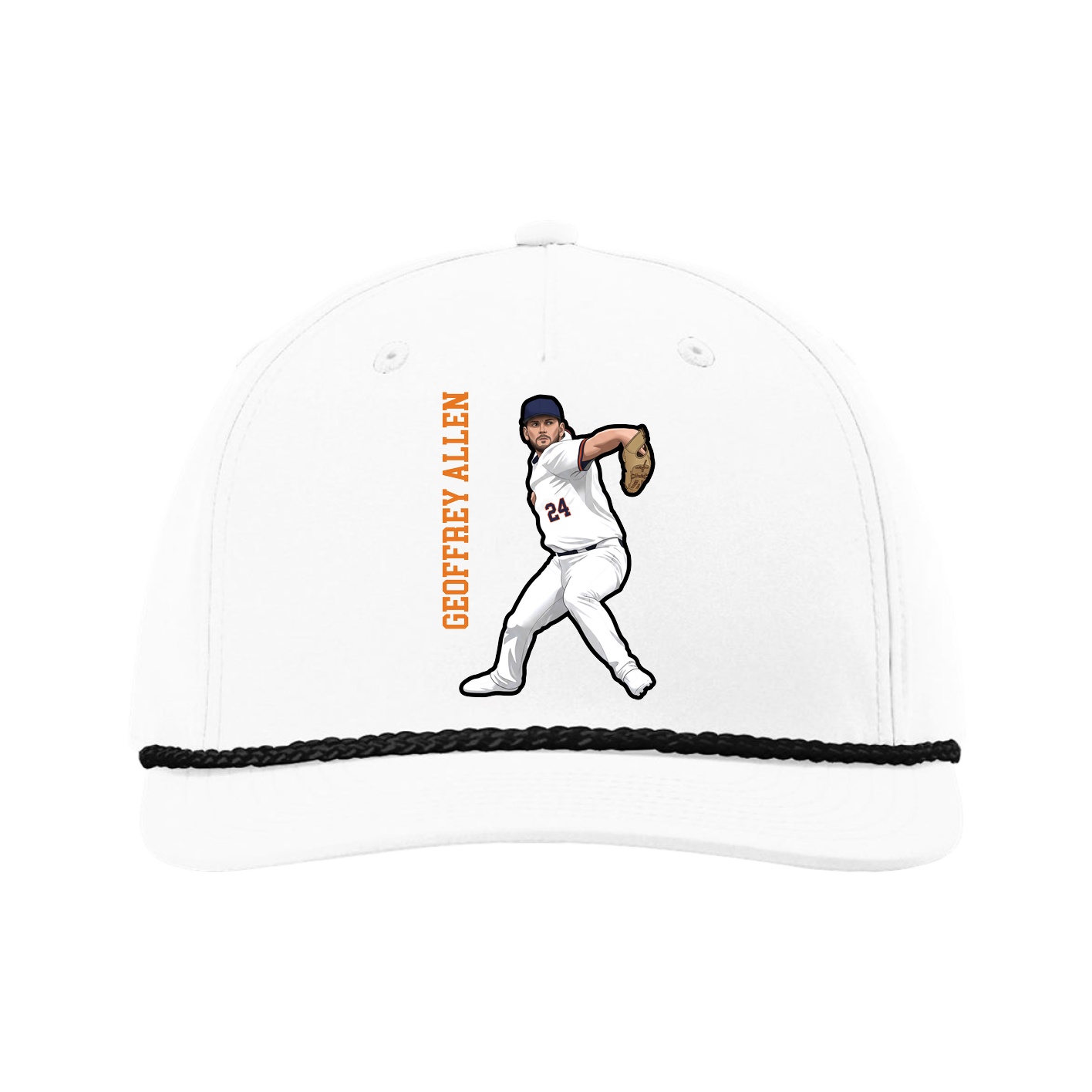 Five-Panel Classic Rope Cap — Name Vertical in White