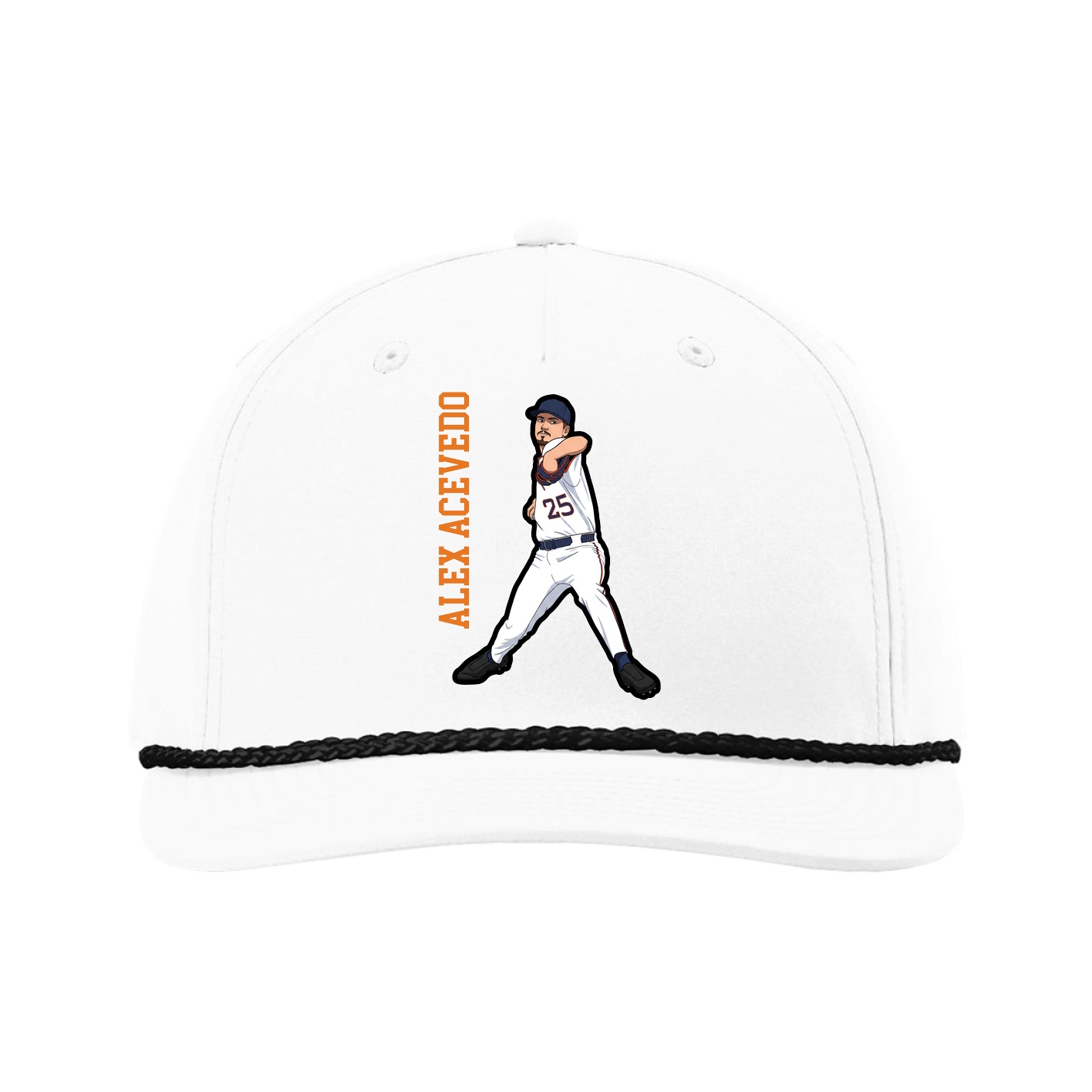 Five-Panel Classic Rope Cap — Name Vertical in White