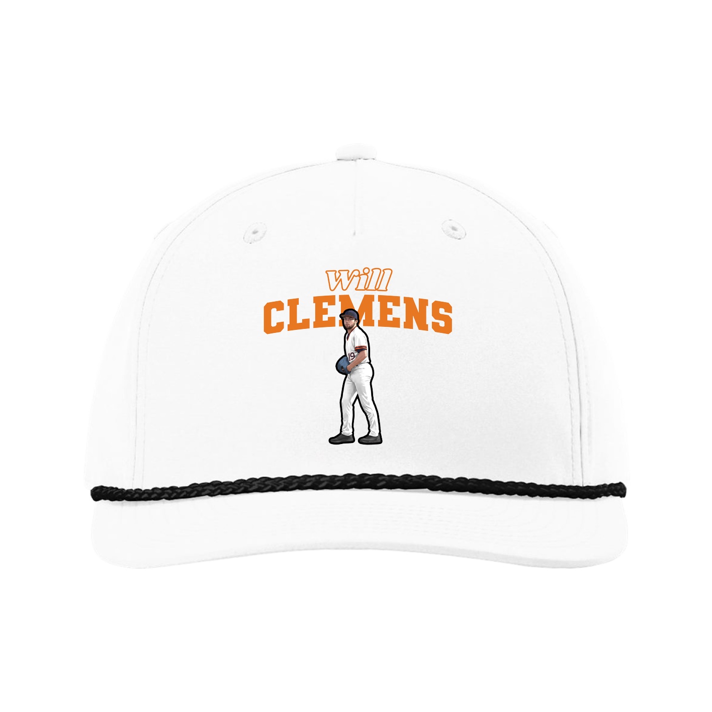 Five-Panel Classic Rope Cap — Name Arch in White