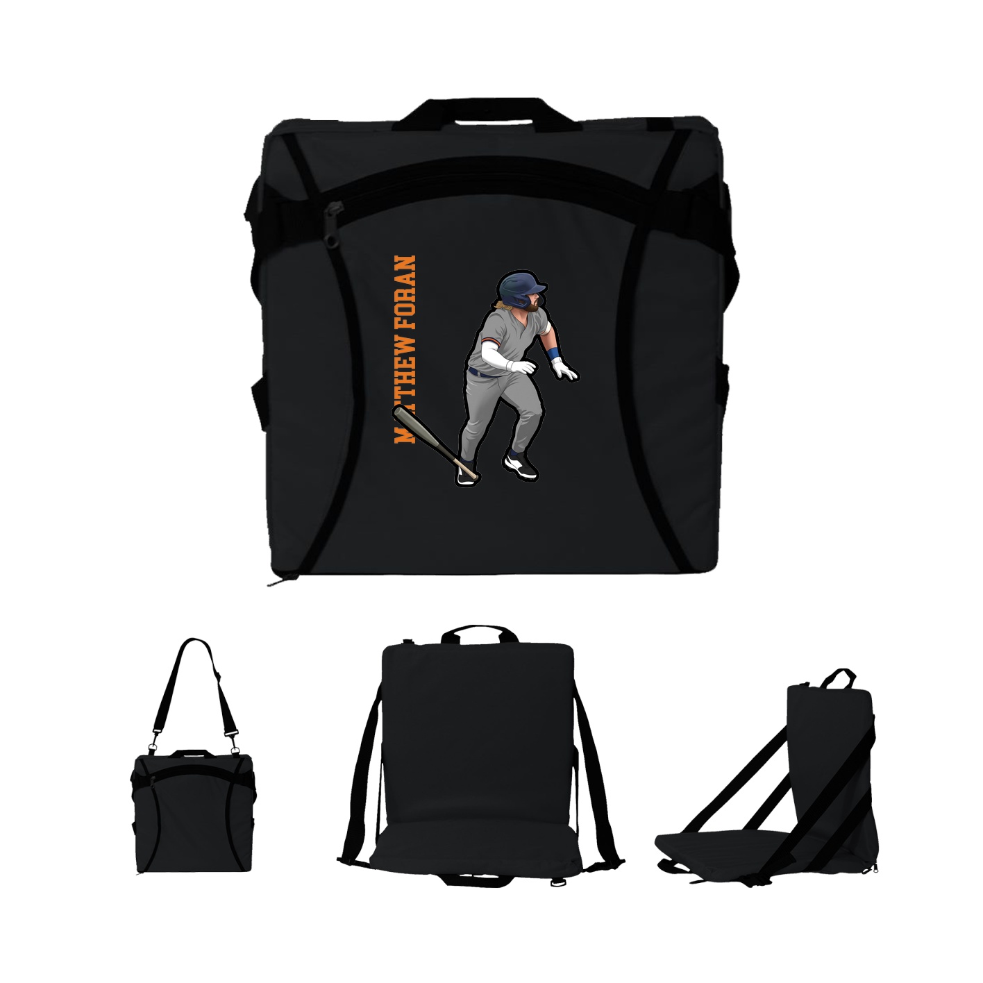 Folding Stadium Seat — Name Vertical in Black