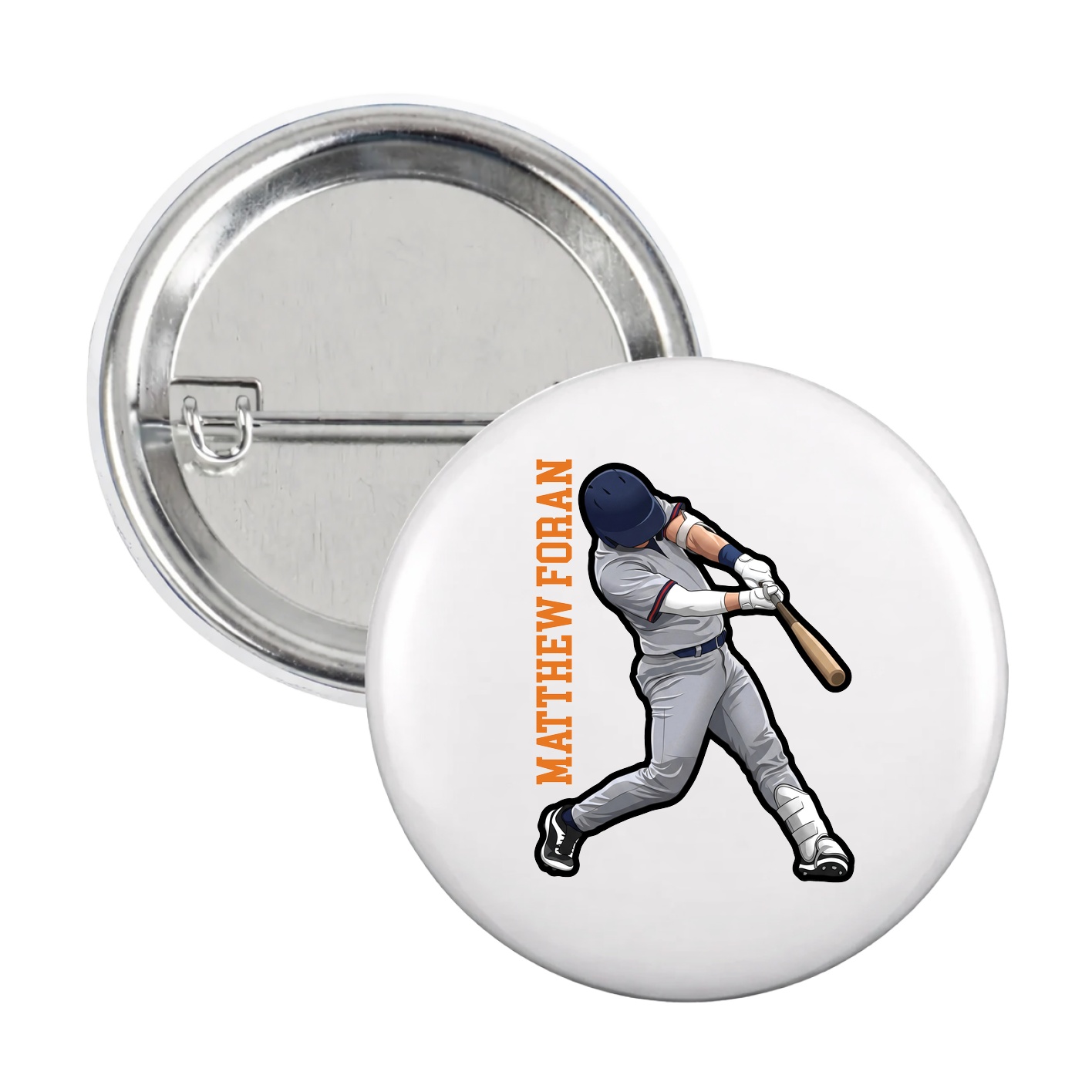 Game Day Button — Name Vertical in White