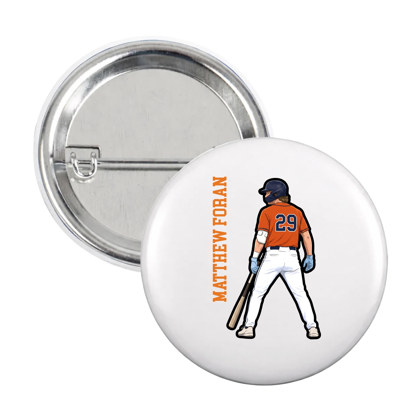 Game Day Button — Name Vertical in White