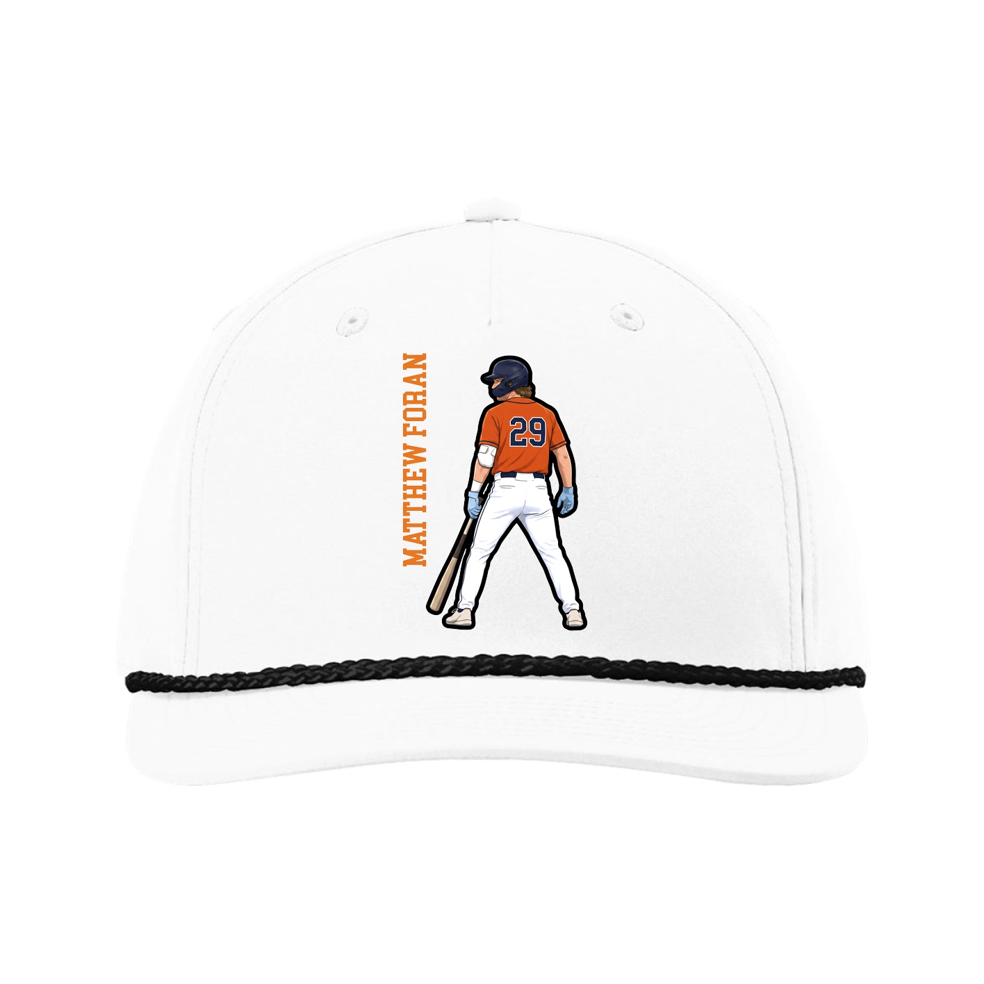 Five-Panel Classic Rope Cap — Name Vertical in White