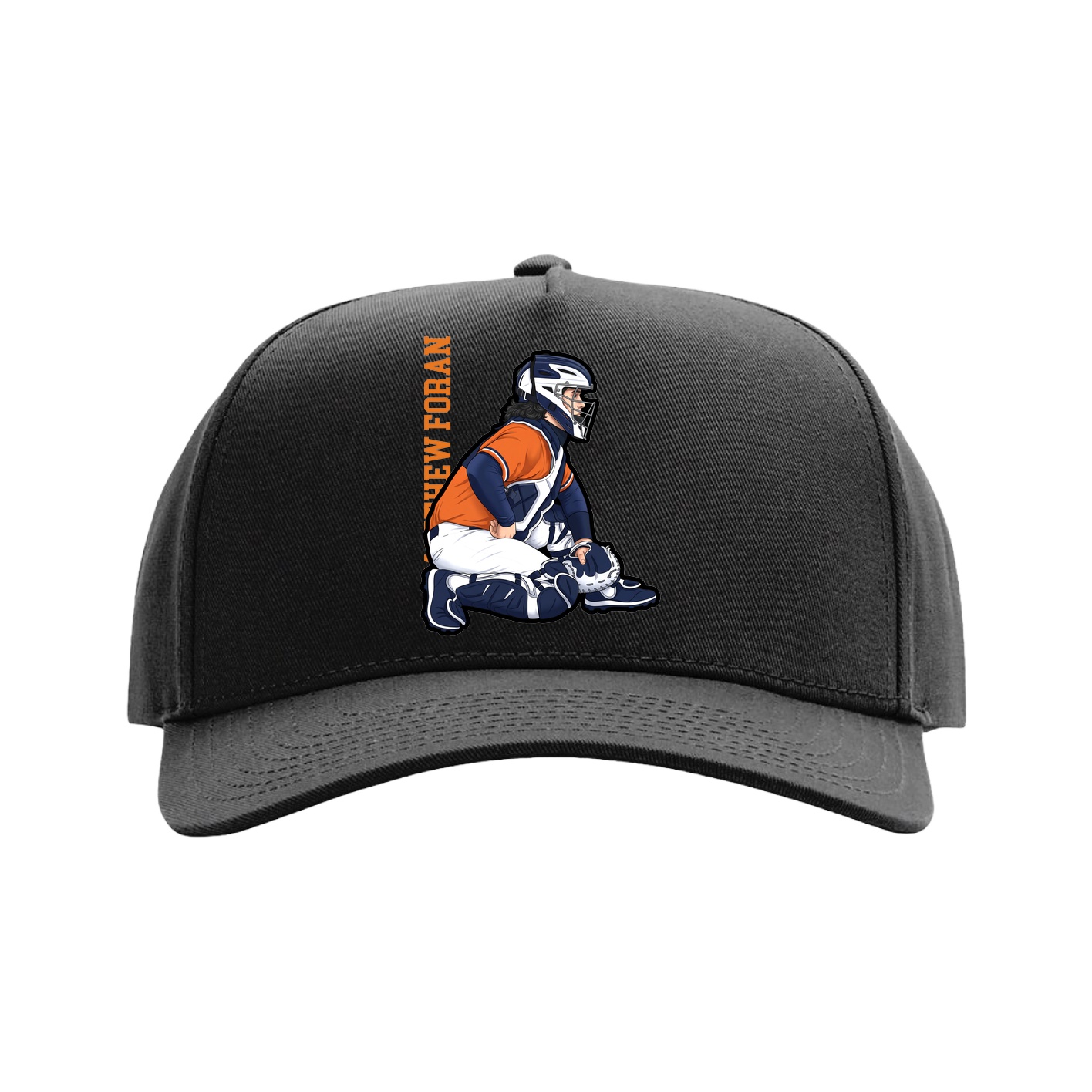 Full Fabric Five-Panel Champ Cap — Name Vertical in Black