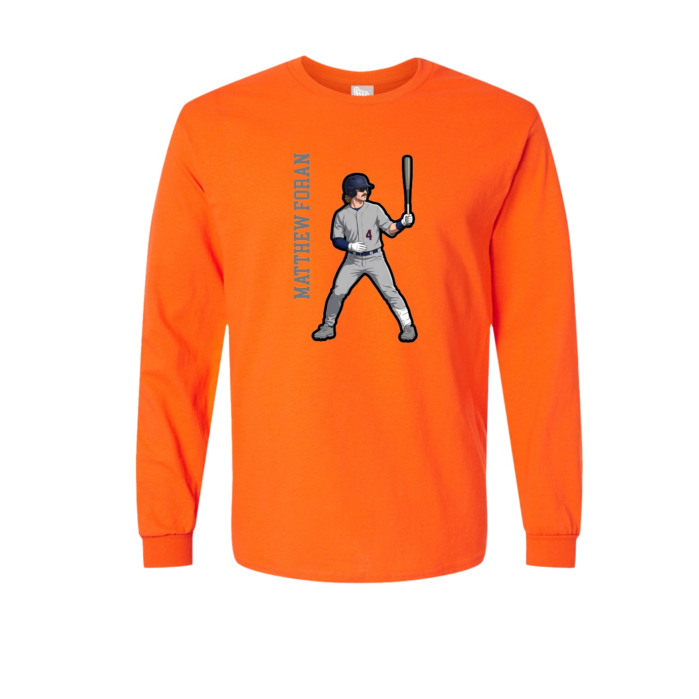 Long Sleeve Tee — Name Vertical in Orange