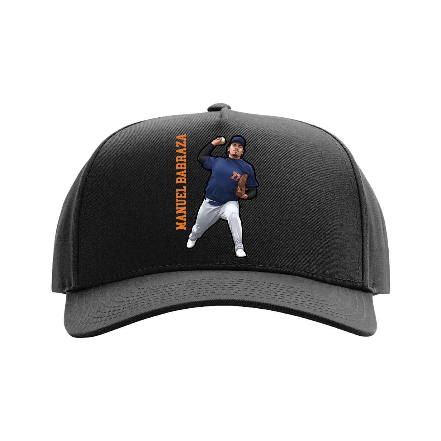 Full Fabric Five-Panel Champ Cap — Name Vertical in Black