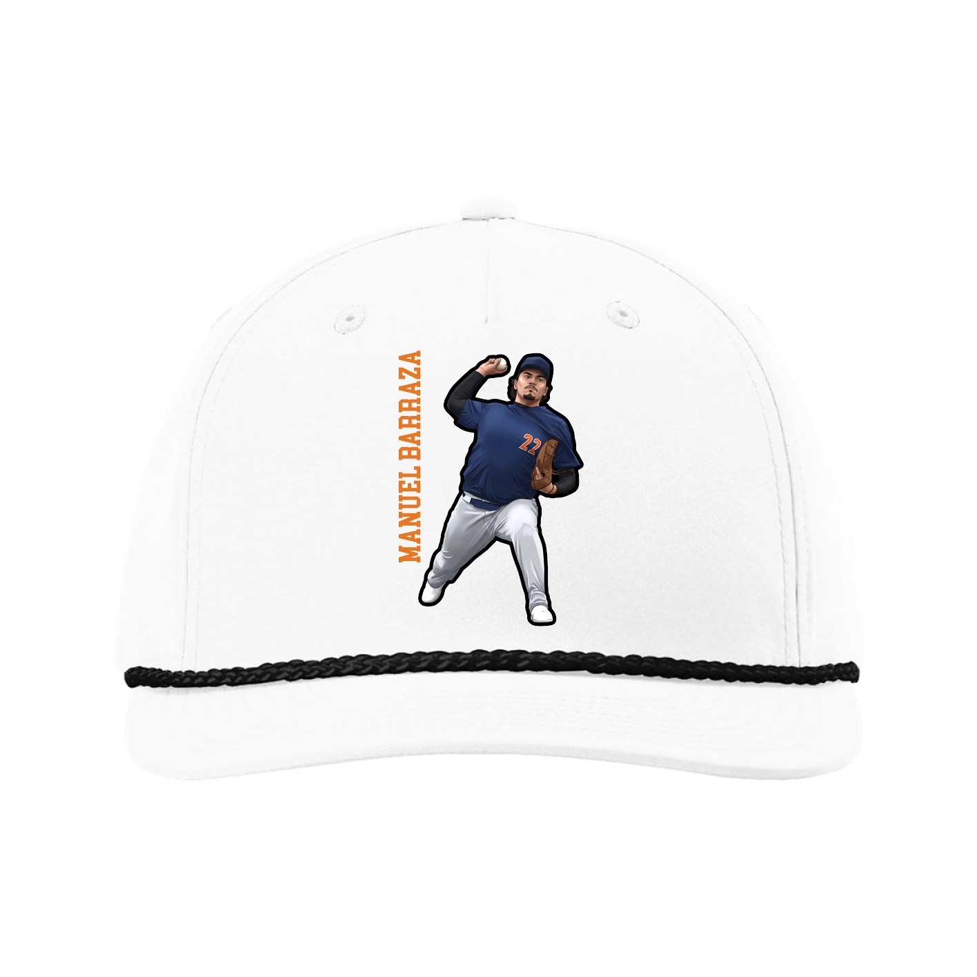 Five-Panel Classic Rope Cap — Name Vertical in White