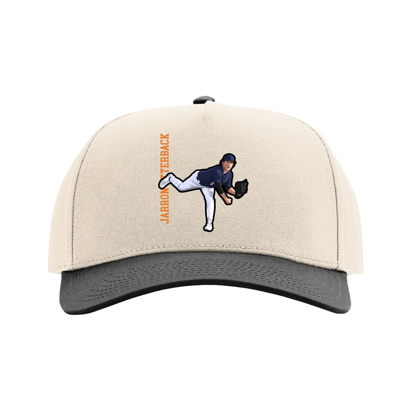 Full Fabric Five-Panel Champ Cap — Name Vertical in Cream/Black
