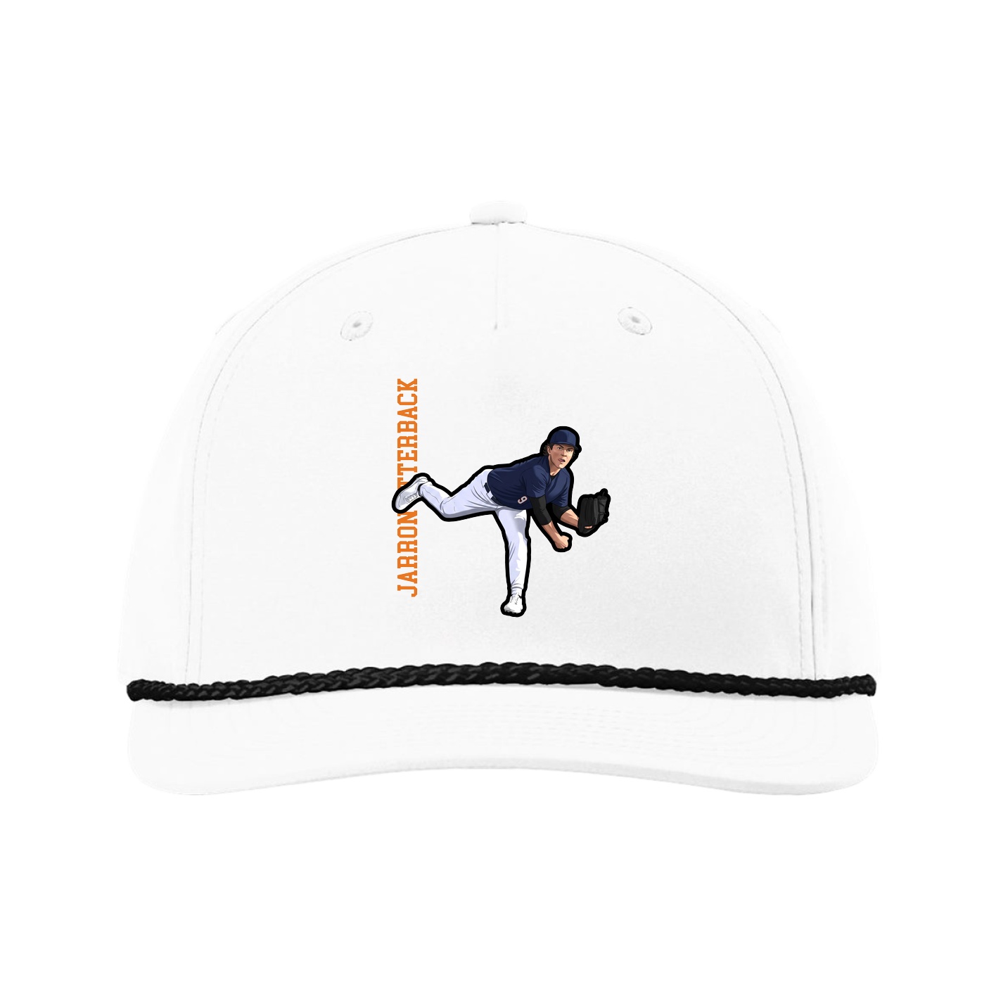 Five-Panel Classic Rope Cap — Name Vertical in White
