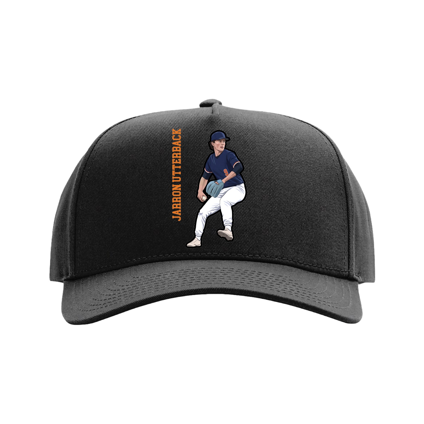 Full Fabric Five-Panel Champ Cap — Name Vertical in Black