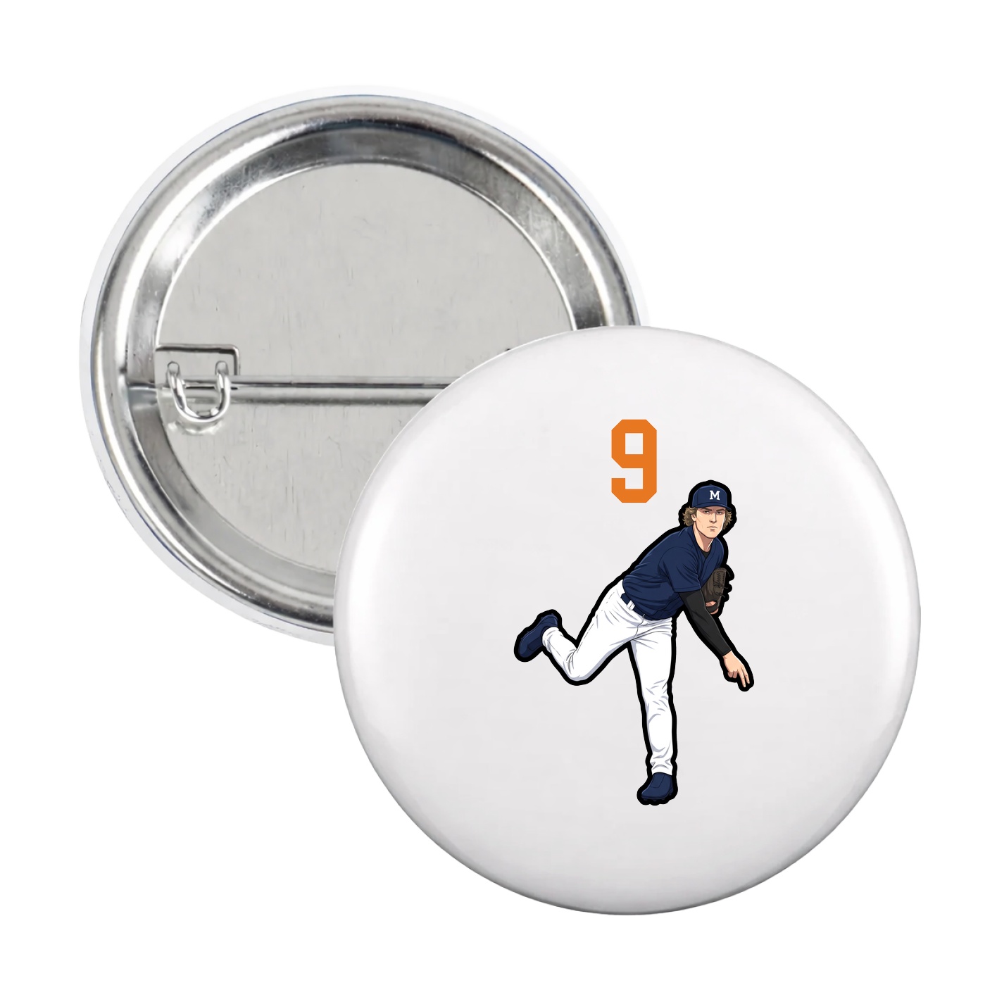 Game Day Button — Number Top in White