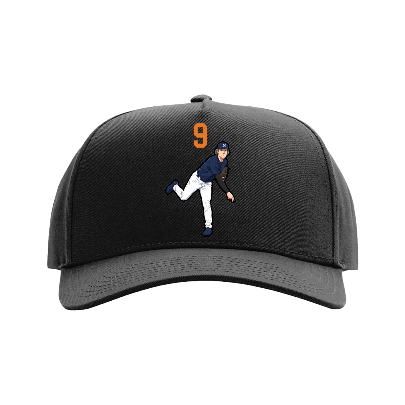 Full Fabric Five-Panel Champ Cap — Number Top in Black