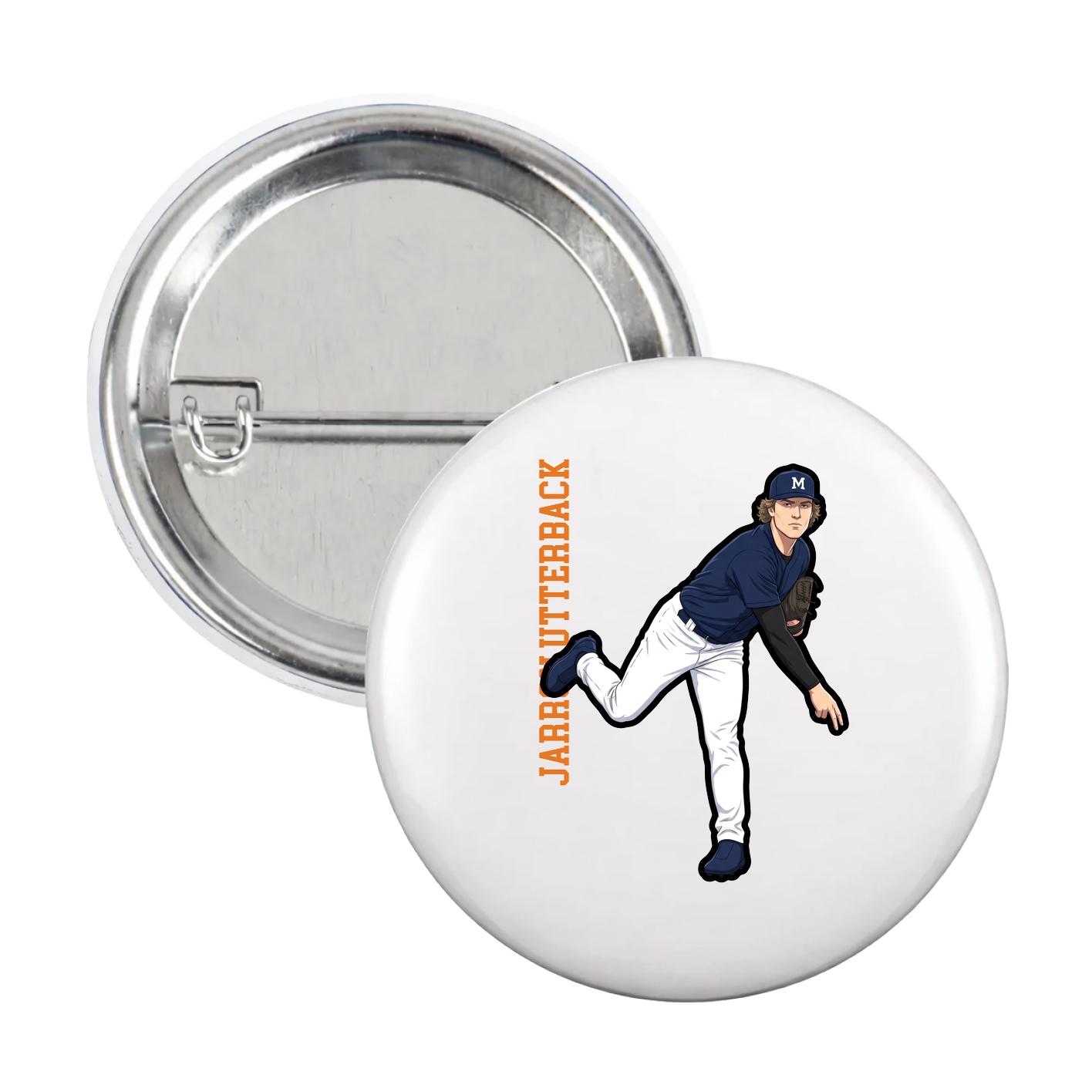 Game Day Button — Name Vertical in White