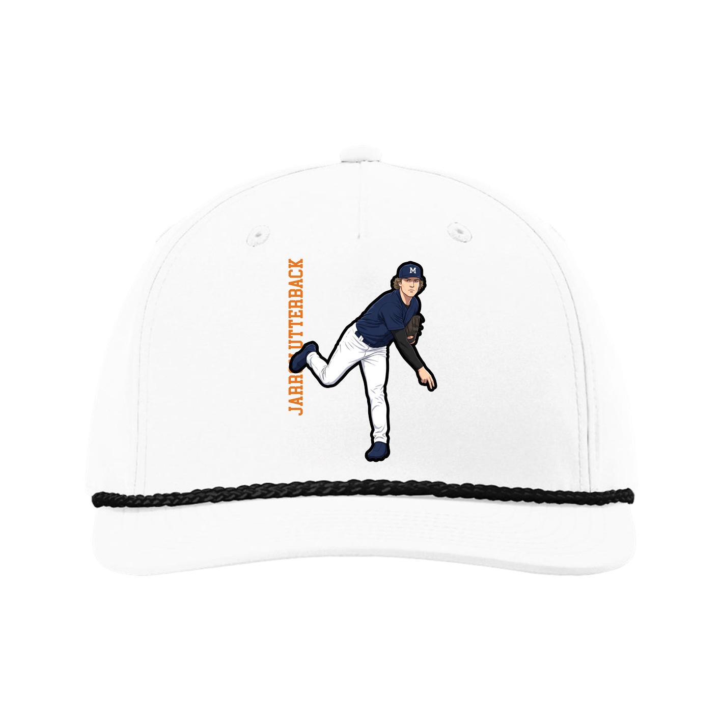 Five-Panel Classic Rope Cap — Name Vertical in White