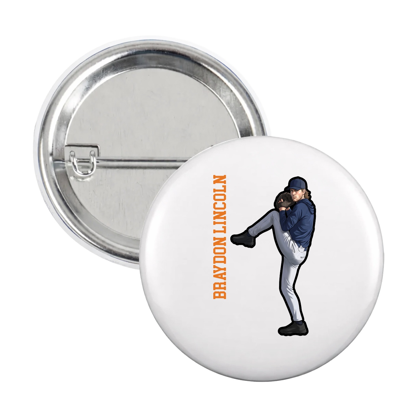 Game Day Button — Name Vertical in White