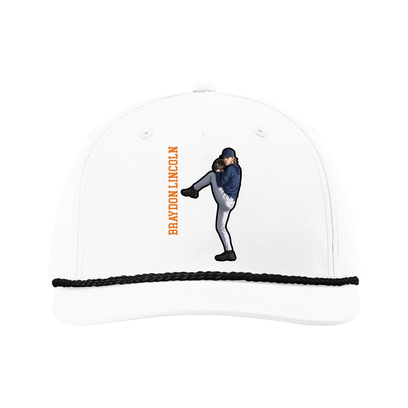 Five-Panel Classic Rope Cap — Name Vertical in White