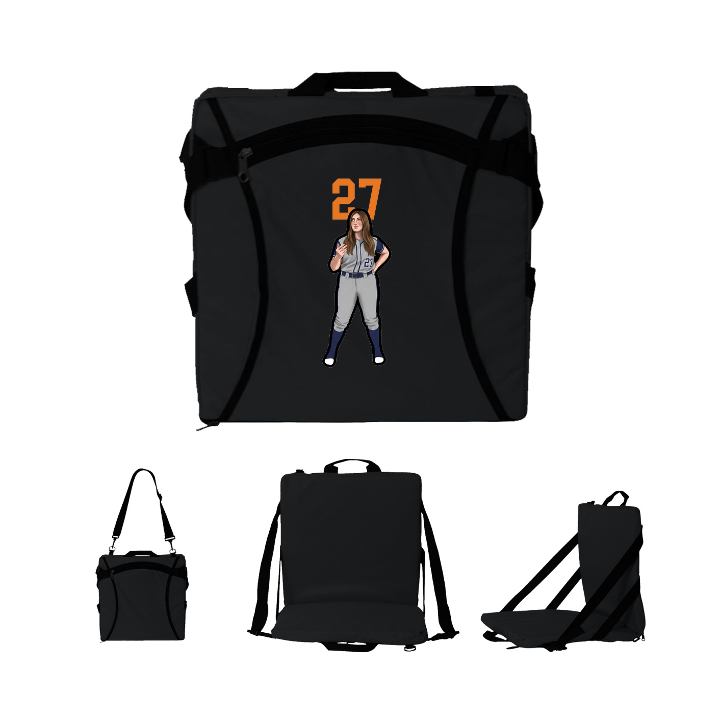 Folding Stadium Seat — Number Top in Black