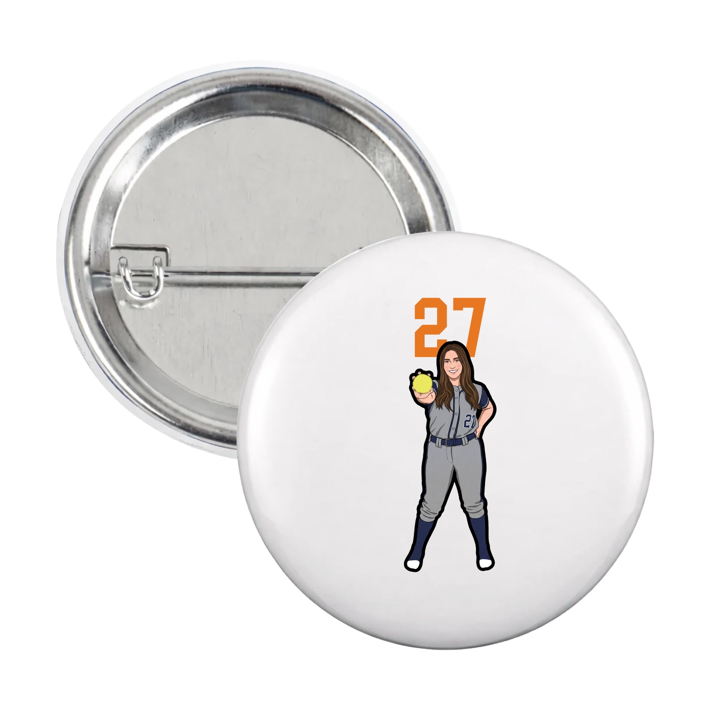 Game Day Button — Number Top in White