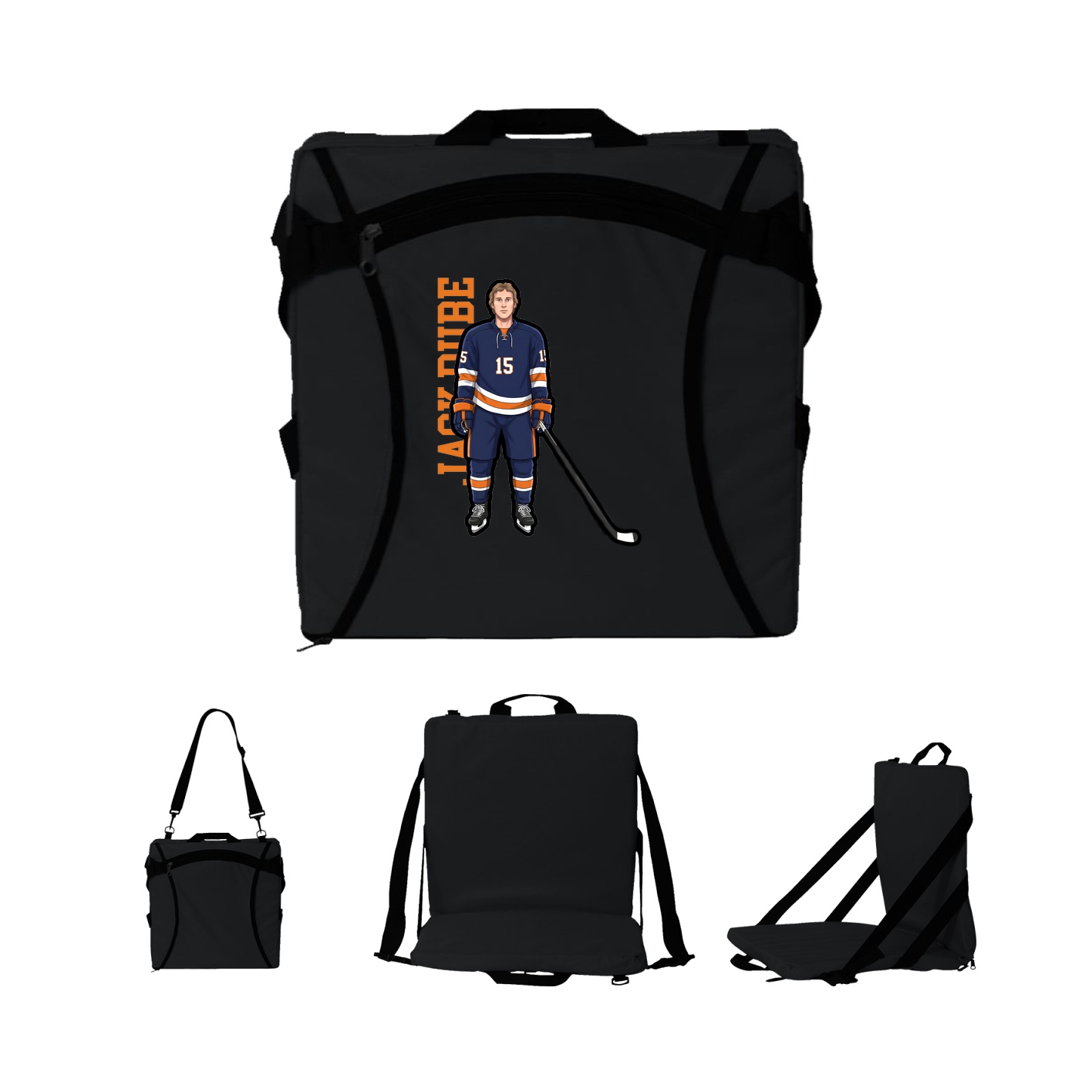 Folding Stadium Seat — Name Vertical in Black