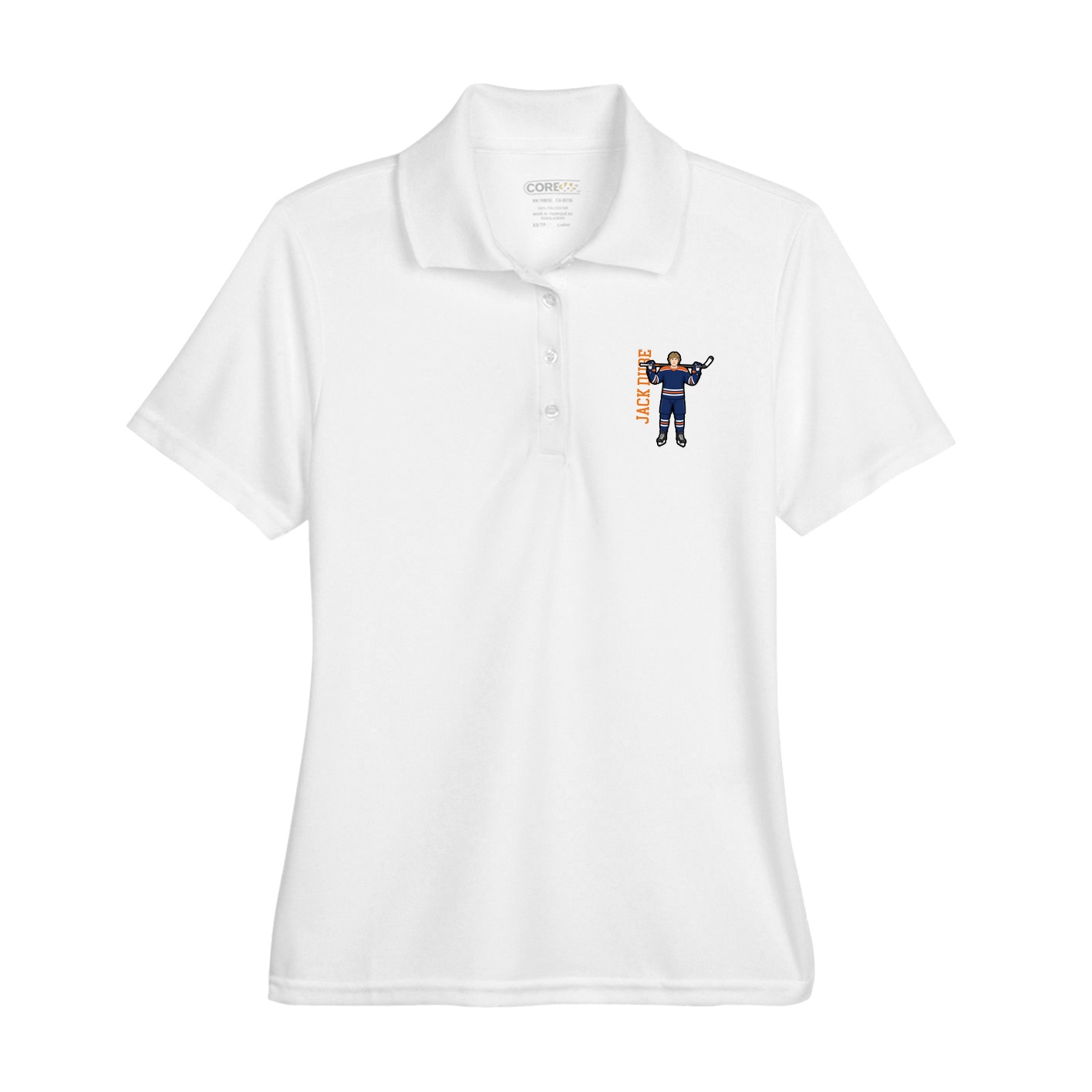 Womens Performance Polo — Name Vertical in White