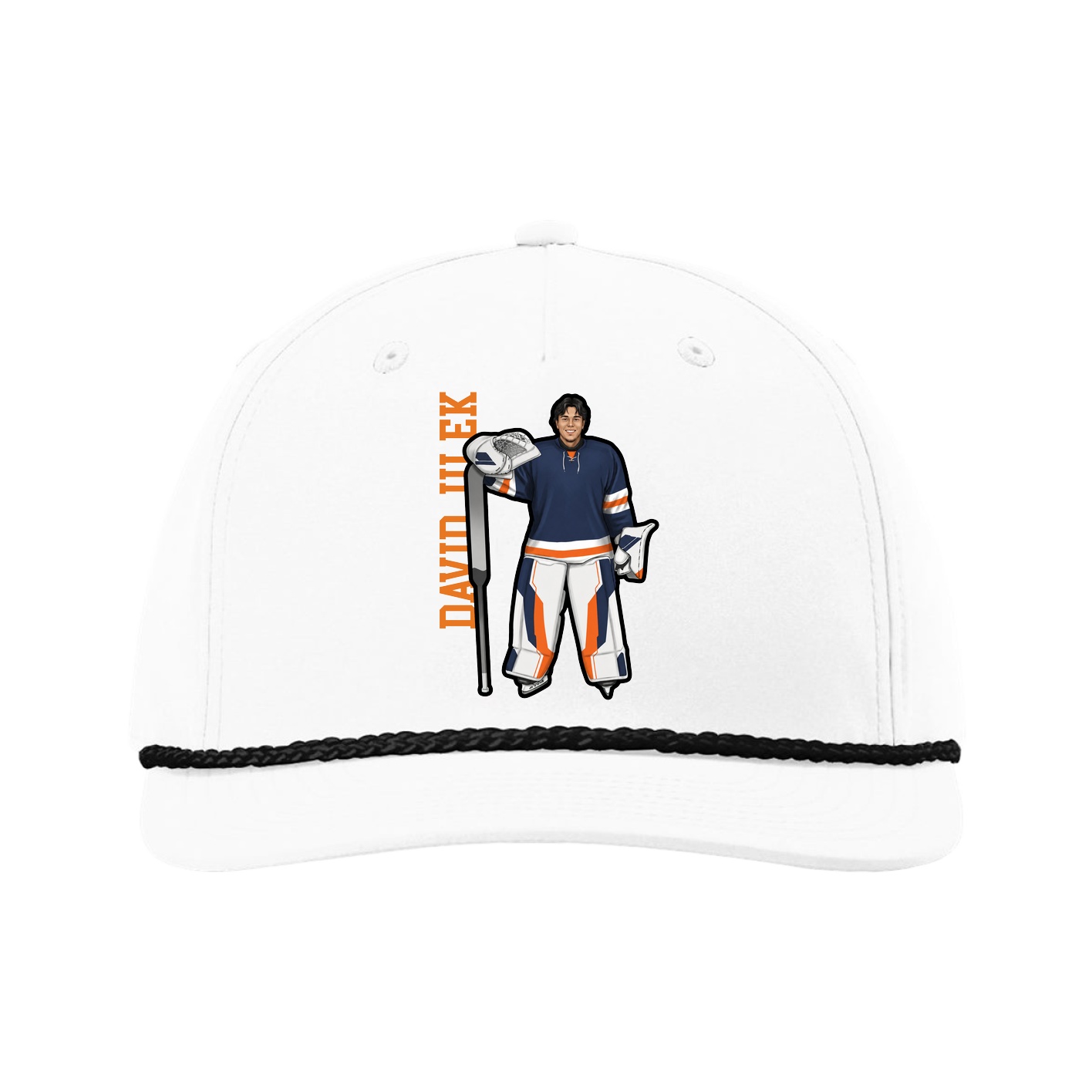 Five-Panel Classic Rope Cap — Name Vertical in White