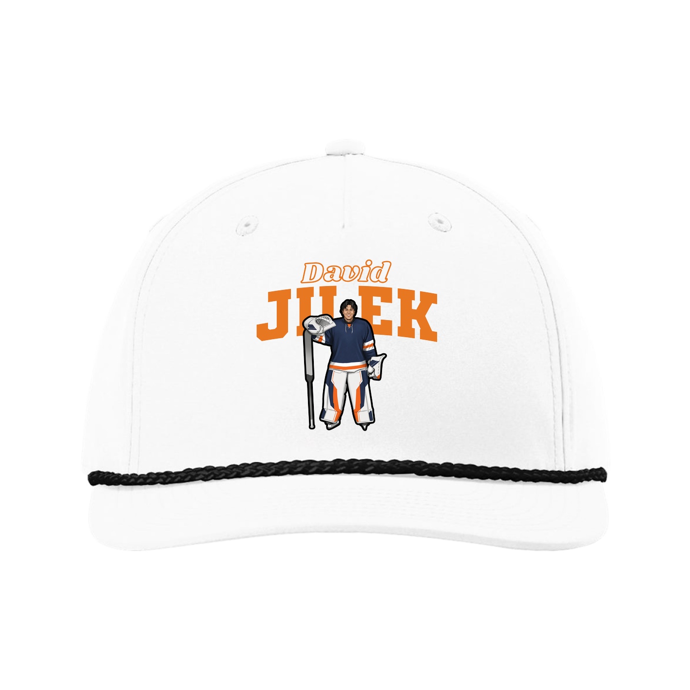Five-Panel Classic Rope Cap — Name Arch in White