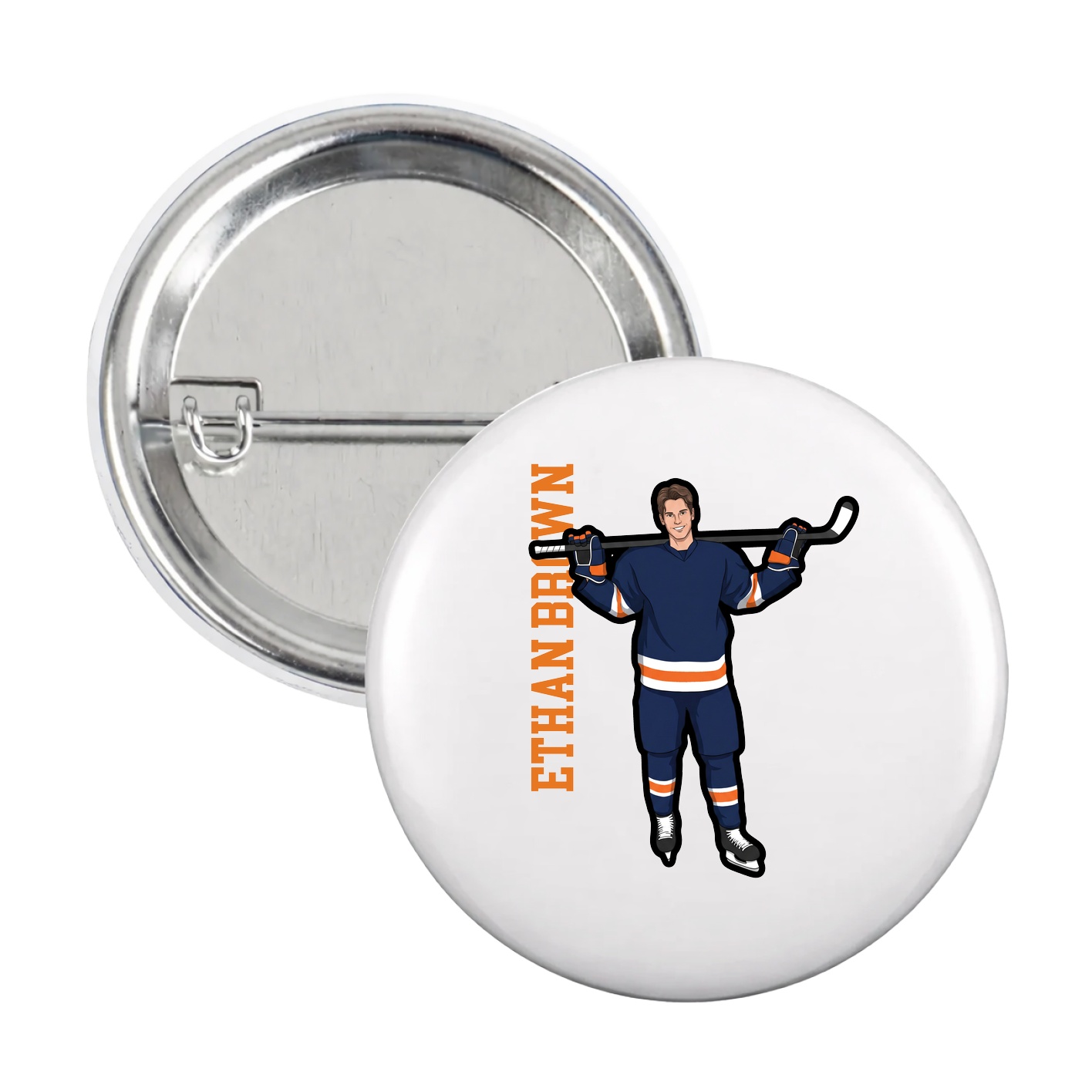 Game Day Button — Name Vertical in White