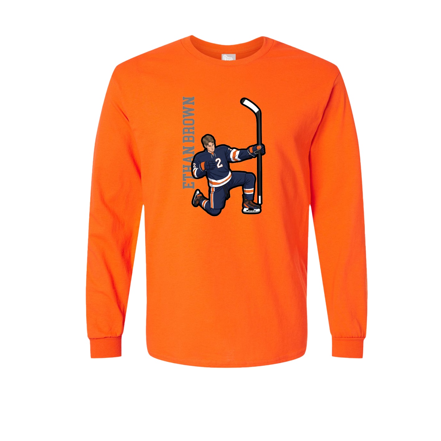 Long Sleeve Tee — Name Vertical in Orange