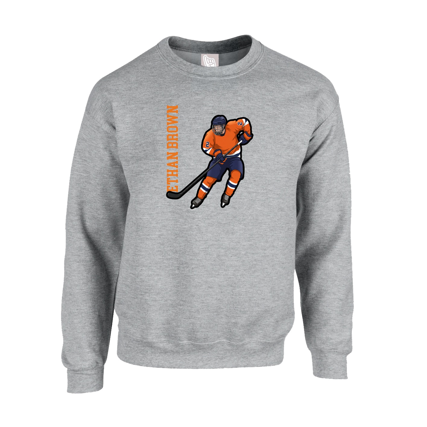 Fleece Crew — Name Vertical in Grey