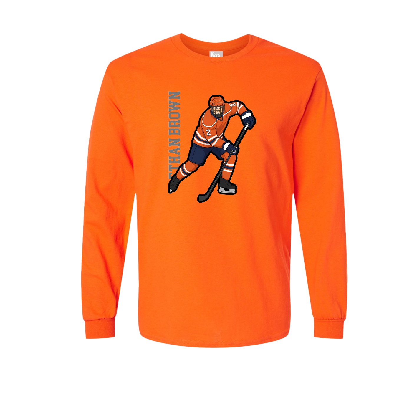 Long Sleeve Tee — Name Vertical in Orange