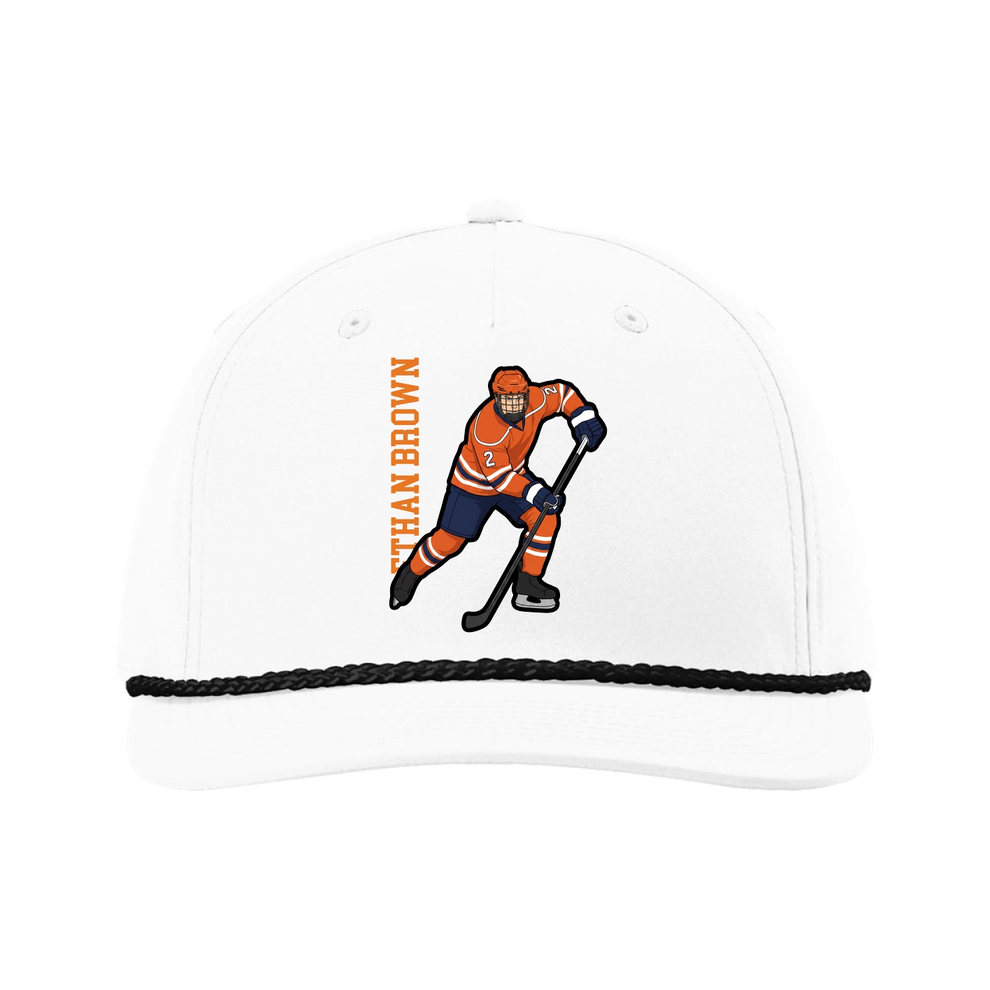 Five-Panel Classic Rope Cap — Name Vertical in White