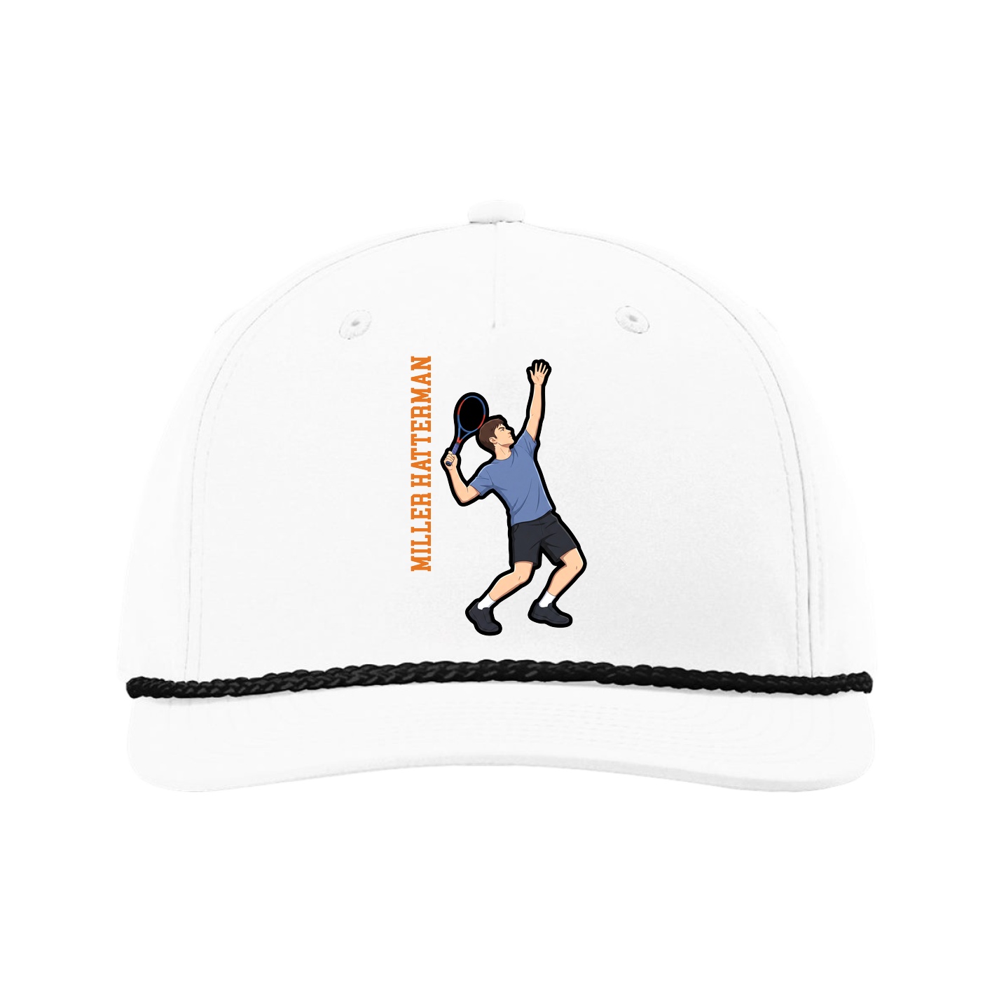 Five-Panel Classic Rope Cap — Name Vertical in White