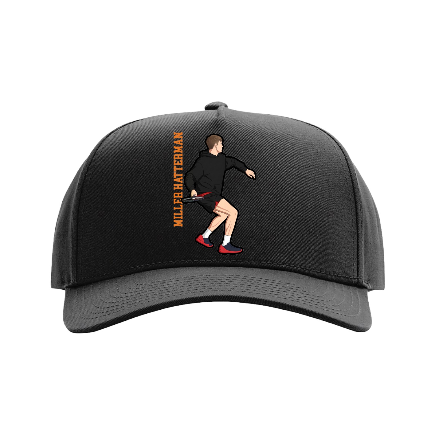 Full Fabric Five-Panel Champ Cap — Name Vertical in Black