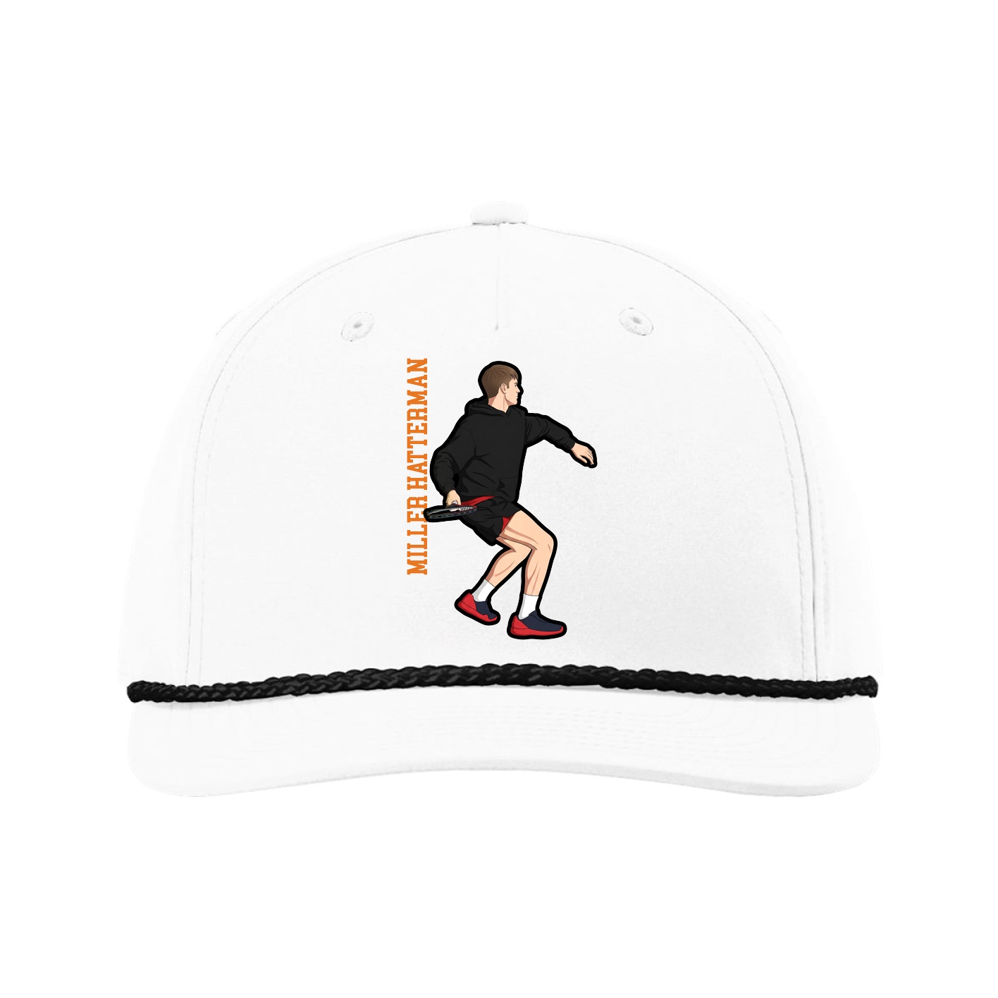 Five-Panel Classic Rope Cap — Name Vertical in White