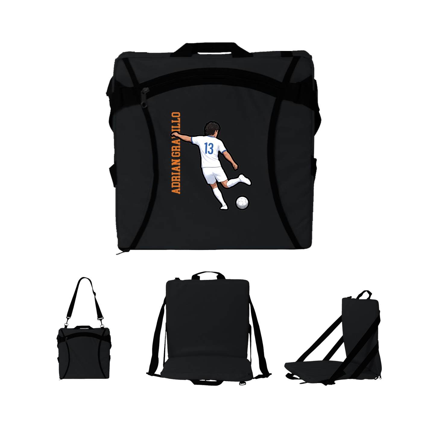 Folding Stadium Seat — Name Vertical in Black