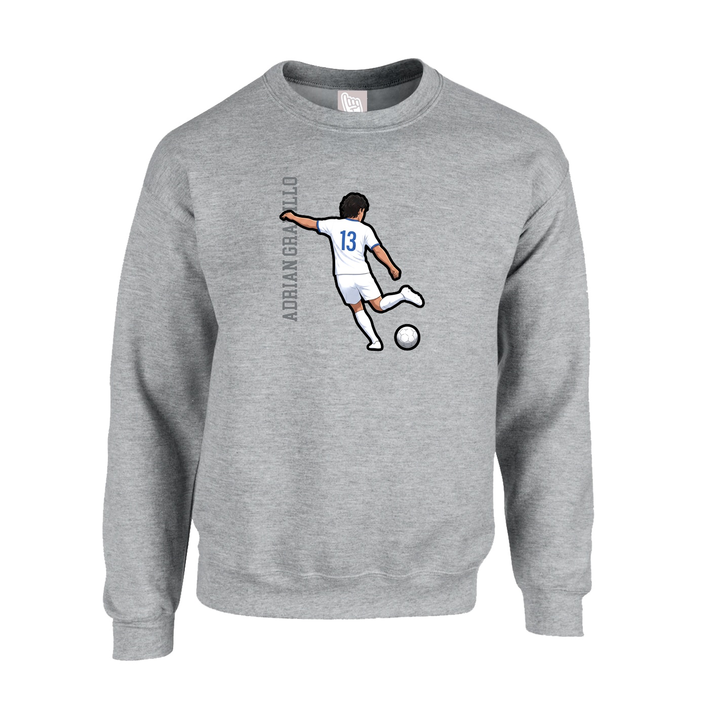 Fleece Crew — Name Vertical in Grey