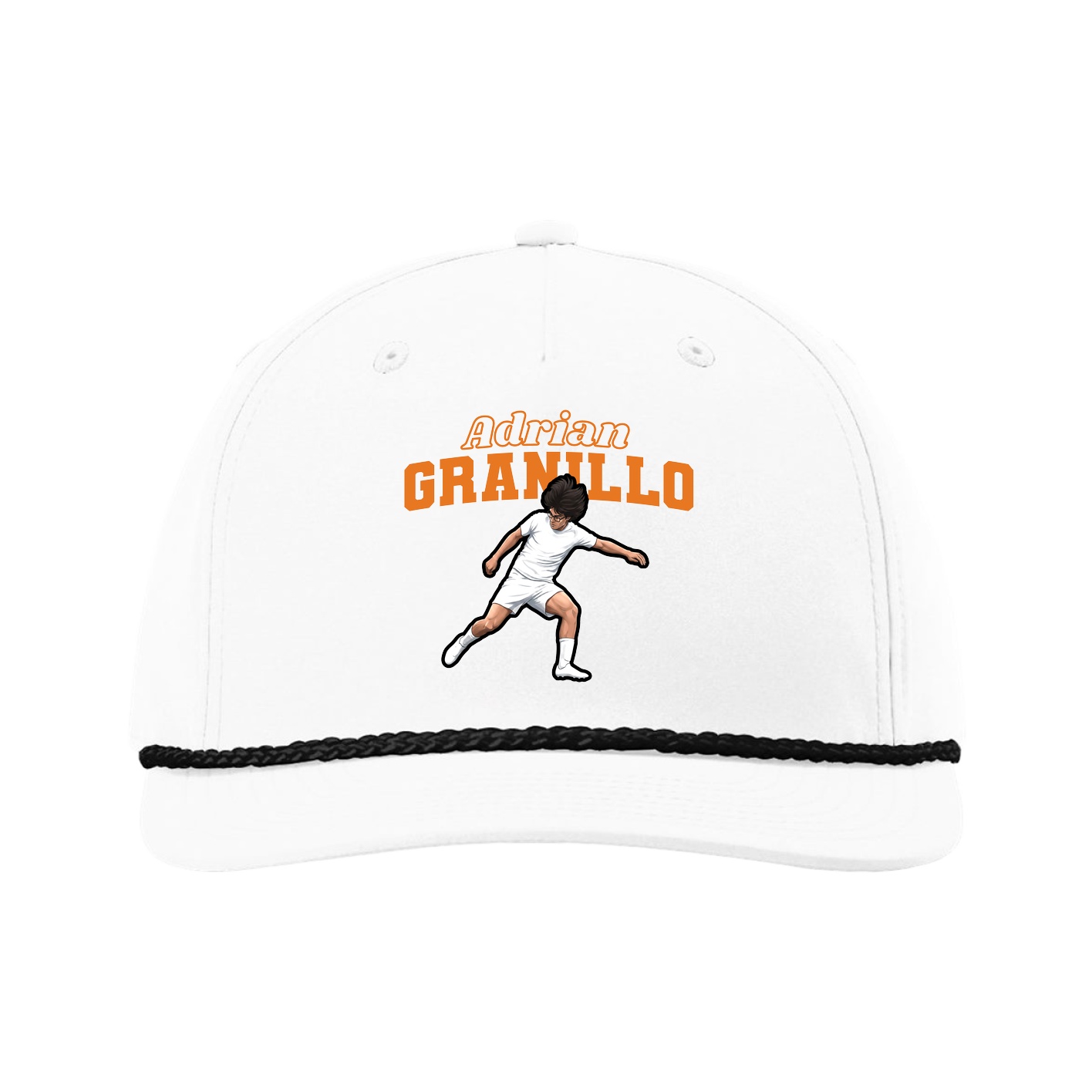 Five-Panel Classic Rope Cap — Name Arch in White