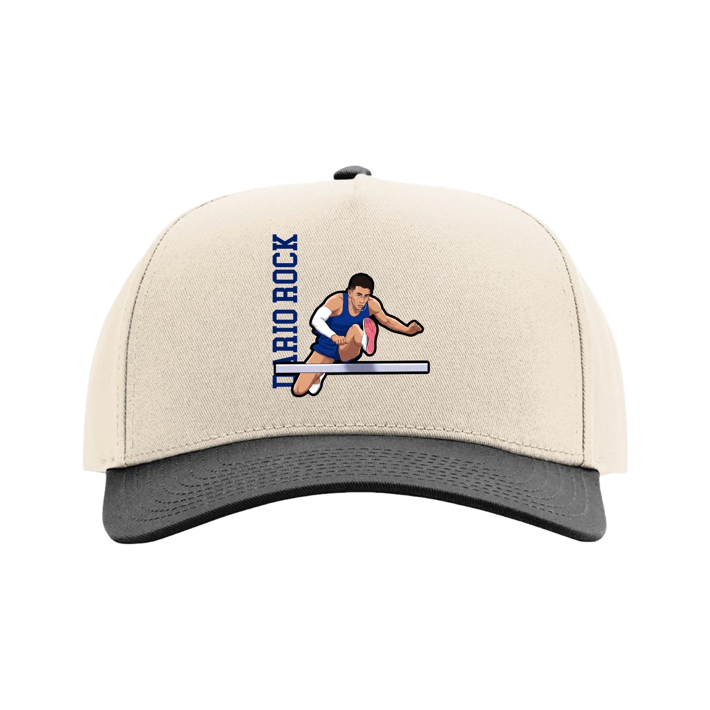 Full Fabric Five-Panel Champ Cap — Name Vertical in Cream/Black