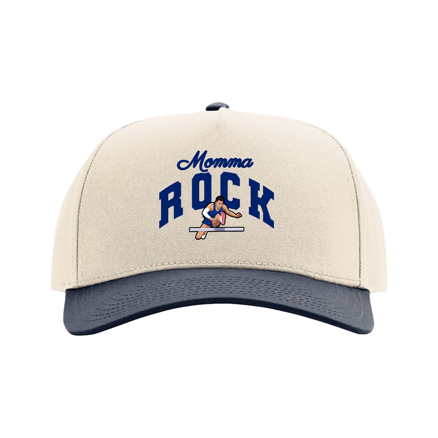 Full Fabric Five-Panel Champ Cap — Mothers Day Arch in Cream/Navy