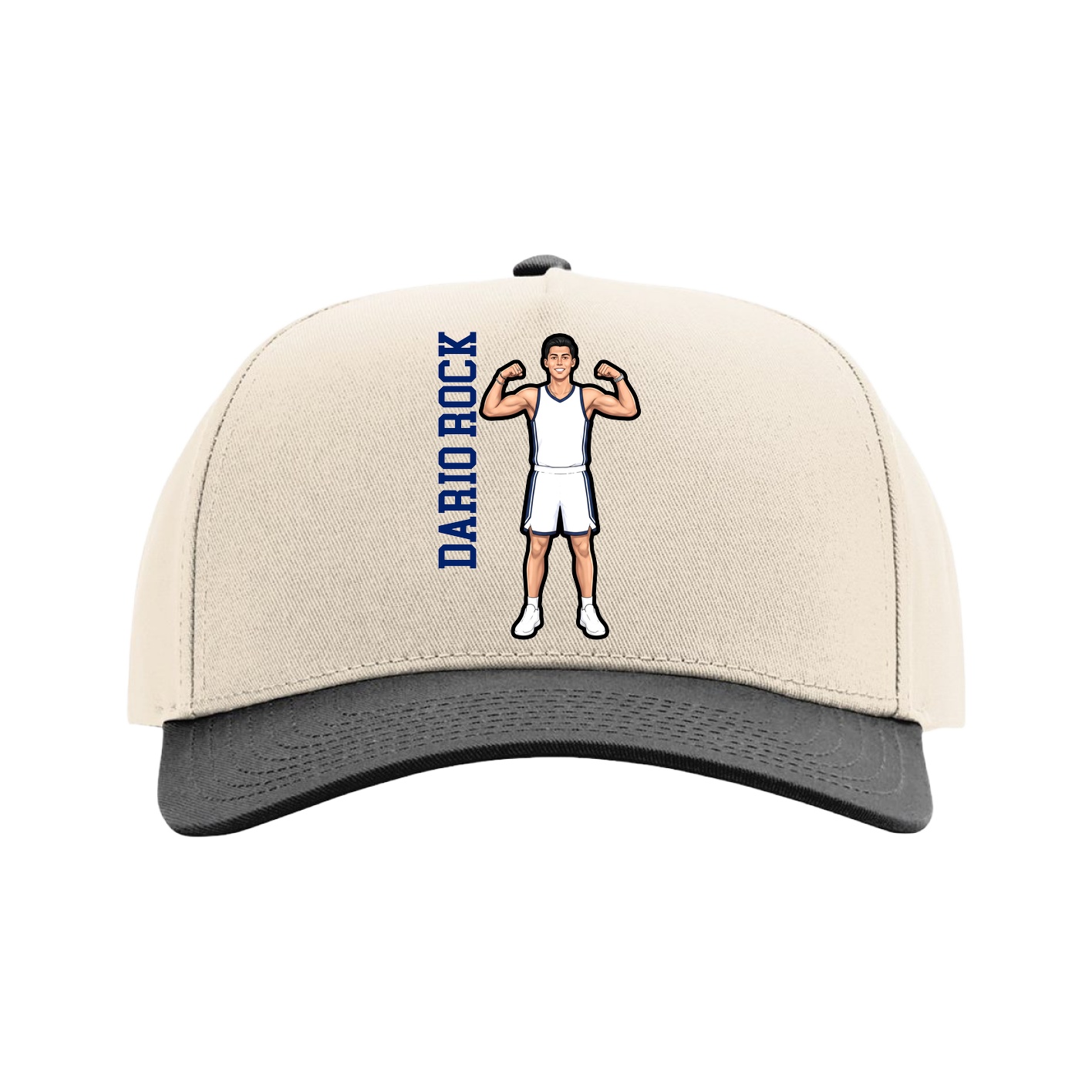 Full Fabric Five-Panel Champ Cap — Name Vertical in Cream/Black