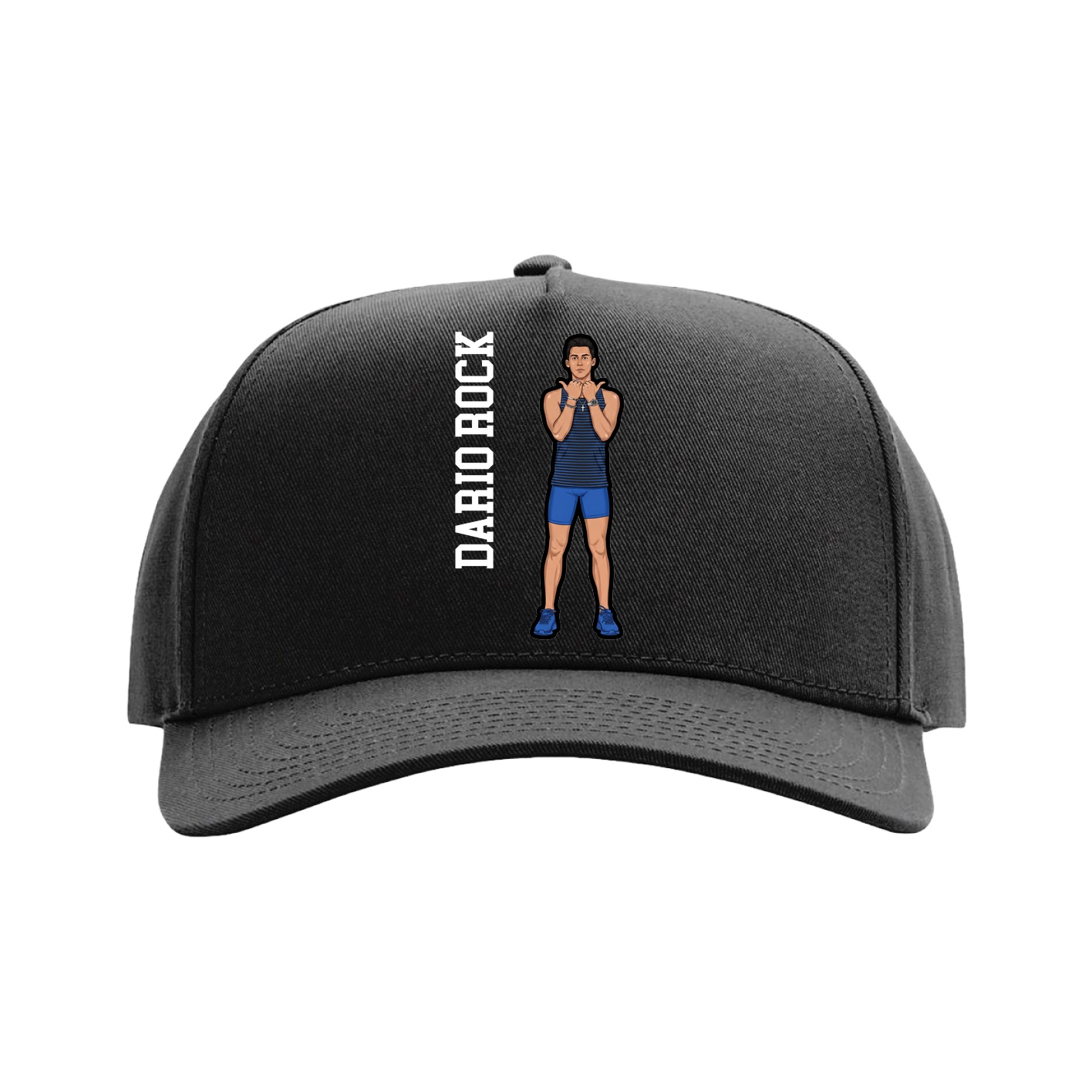 Full Fabric Five-Panel Champ Cap — Name Vertical in Black