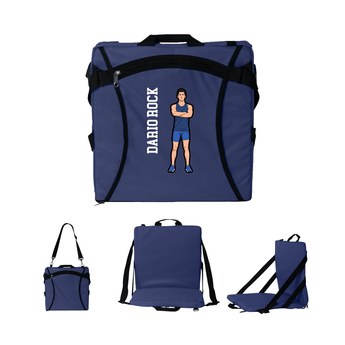 Folding Stadium Seat — Name Vertical in Navy