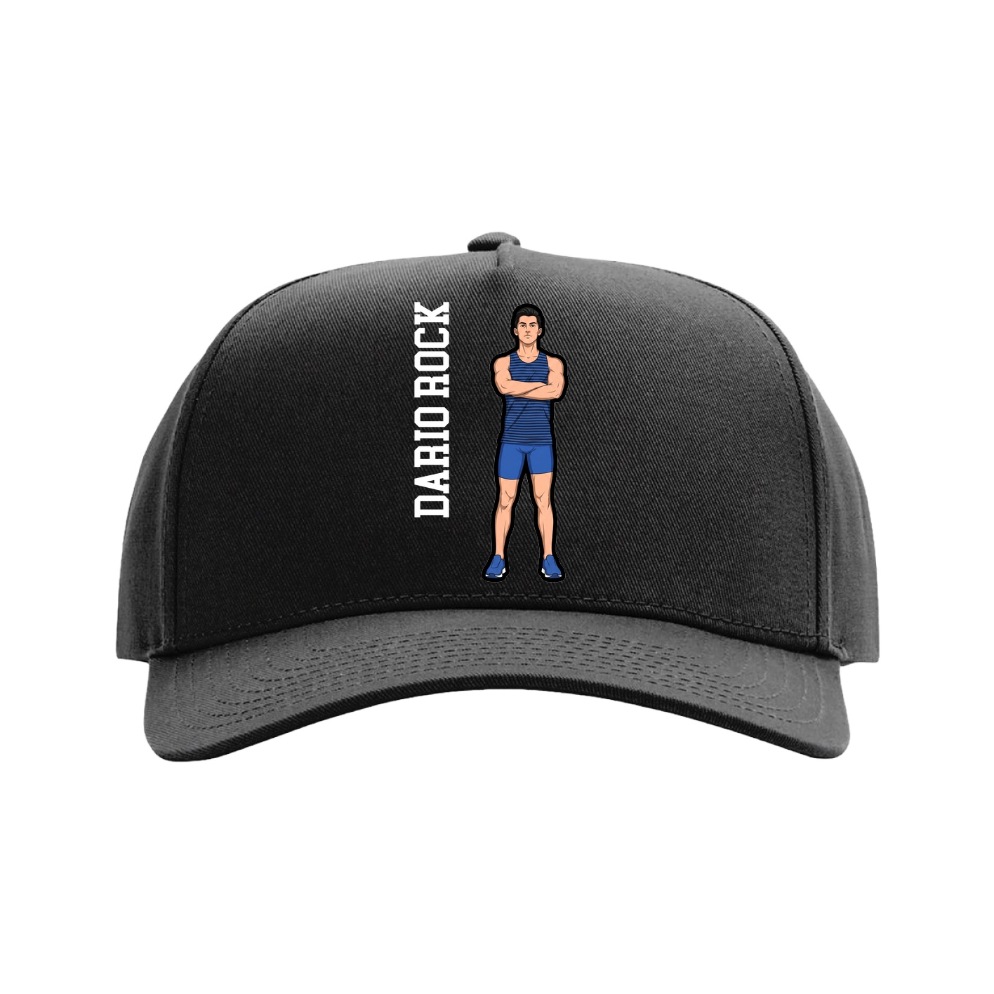Full Fabric Five-Panel Champ Cap — Name Vertical in Black