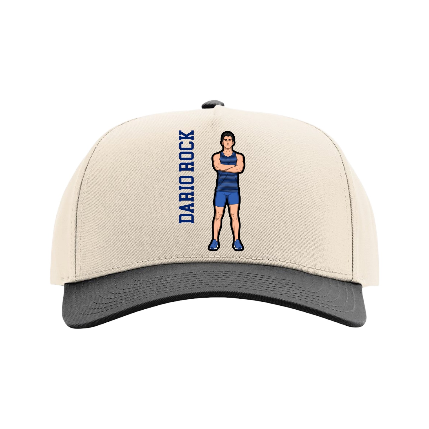 Full Fabric Five-Panel Champ Cap — Name Vertical in Cream/Black